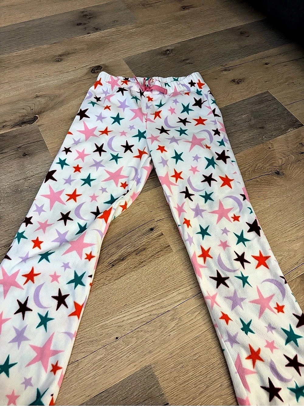 Old Navy Fleece Sleep Pants Star Print Pajama White & Pink Large